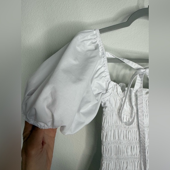Sandy Liang Kleen White Smocked Puff
Sleeve Tie Front Mini Dress Sz 4 - Picture 8 of 16